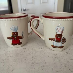 Williams Sonoma Gingerbread Man Chef Mug Cup Cookies Christmas Holiday Lot of 2